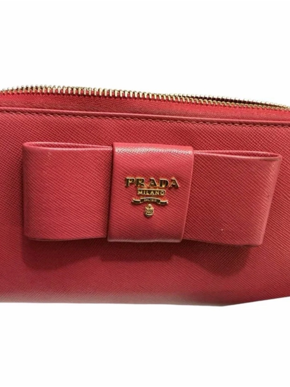 Prada Red Saffiano Bow Cosmetic Pouch